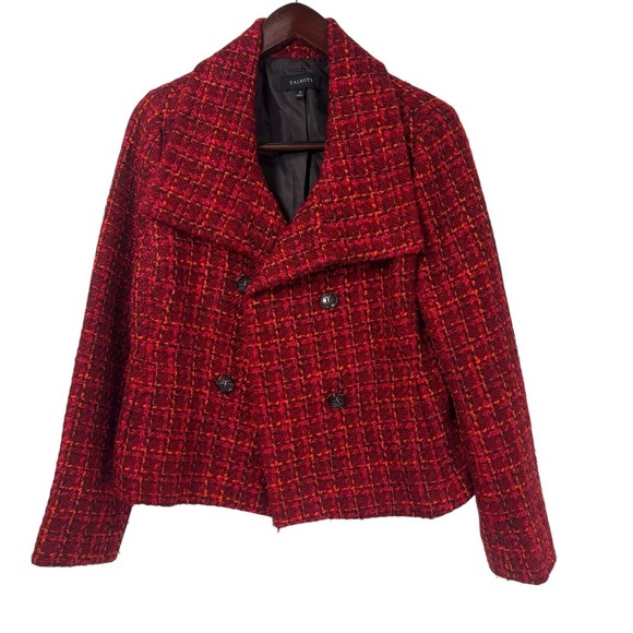 Talbots Jackets & Blazers - Talbots Red Tweed Plaid Blazer Jacket Double Breasted Christmas Office Size 10